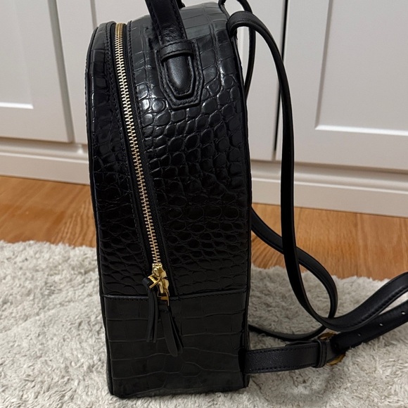 NWOT Tory Burch Black Croc-Embossed Mini Backpack with Gold Details